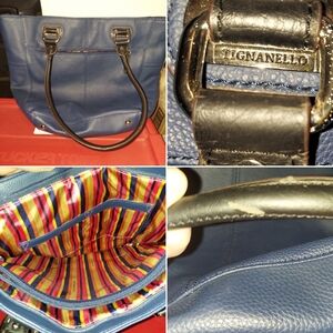 Tignanello Blue Leather Tote with Black Handles